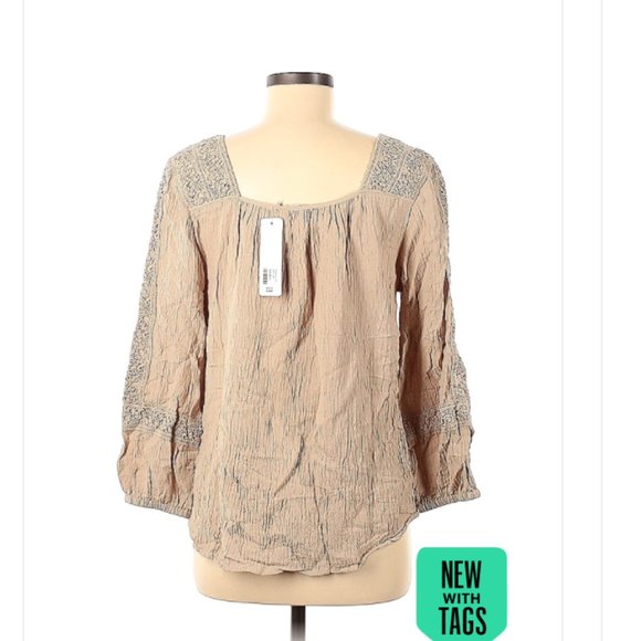 Soft Surroundings Tan Long Sleeve Blouse Size Medium - NWT - Picture 2 of 3
